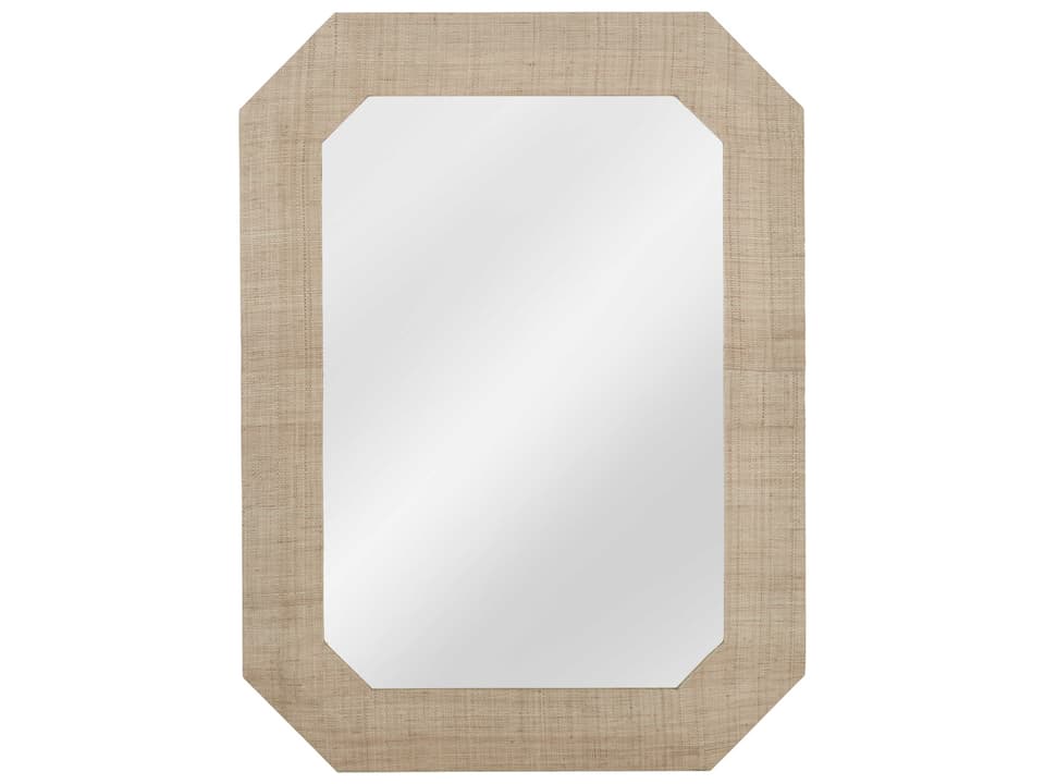 Shashi Wall Mirror Brown and Natural Wood with Raffia Accents