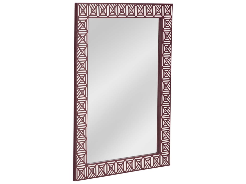 Rouge Red Wall Mirror with Geometric Bone Inlay