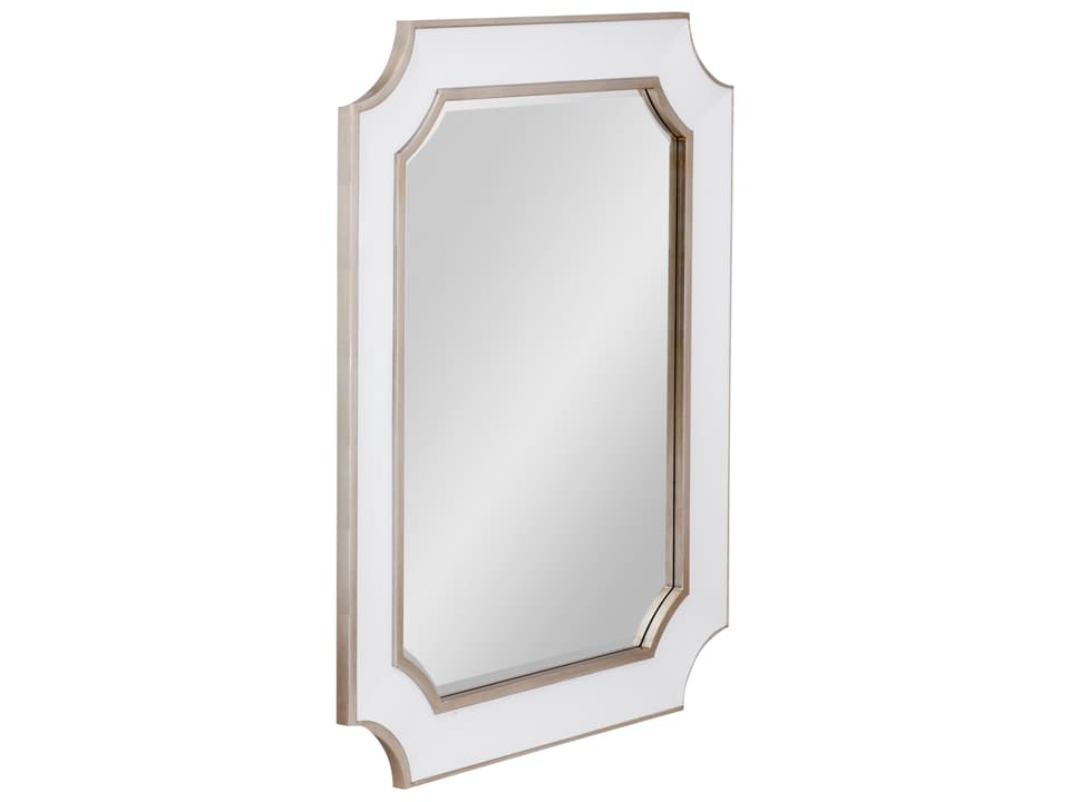 Preston Rectangle Wall Mirror in Glossy White and Antique Silver
