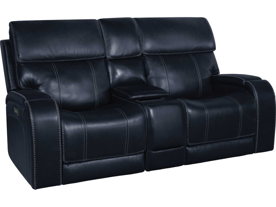Glenwood Power Reclining Top Grain Leather Console Loveseat in Blue