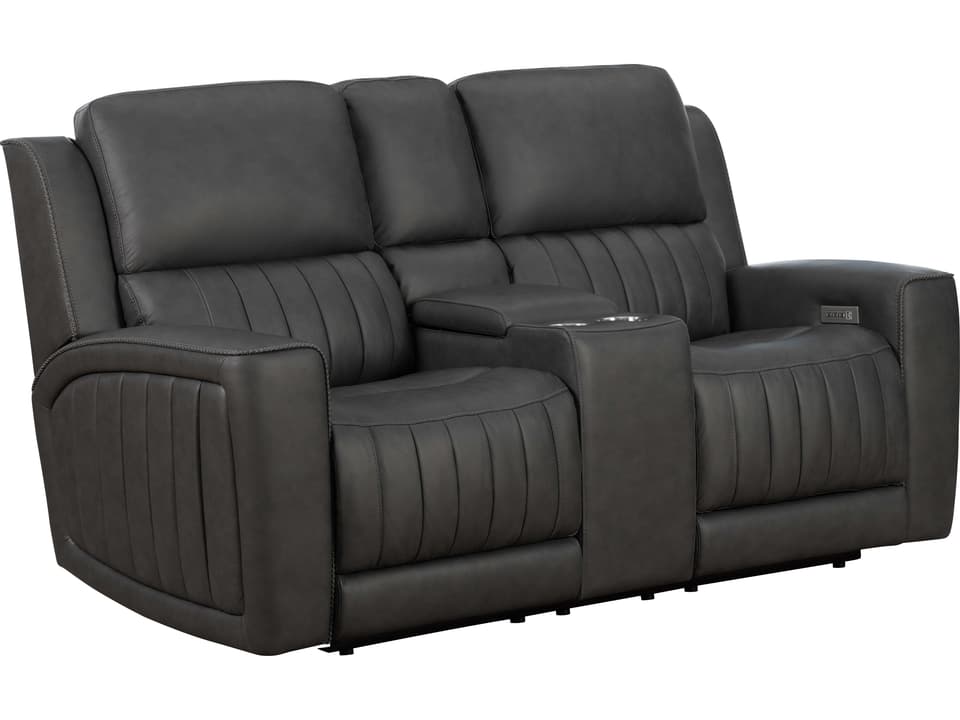 Pierce Zero Gravity Power Reclining Top-Grain Leather Loveseat with Console in Dark Gray