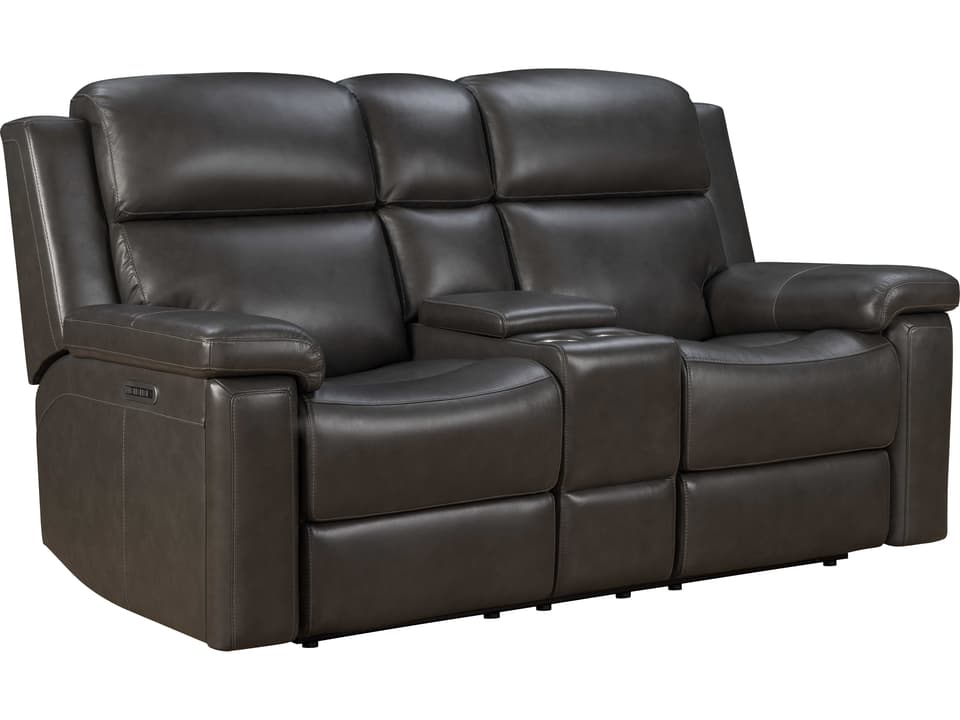 Leon Power Reclining Console Loveseat with Power Headrests Heat and Massage in Gray Leather