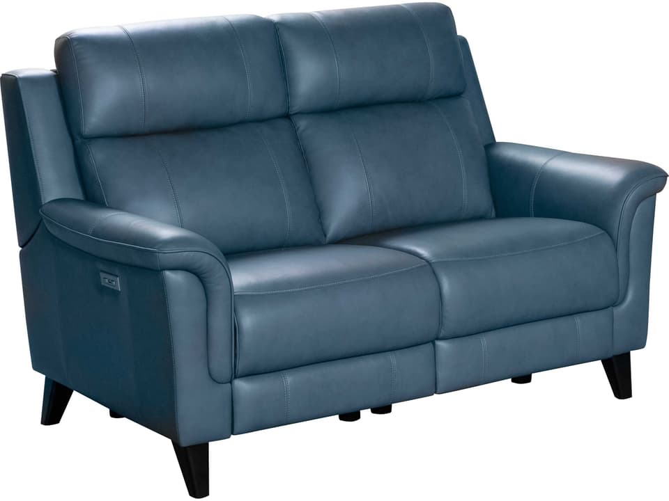 Kester Power Reclining Leather Loveseat in Masen Blue Gray