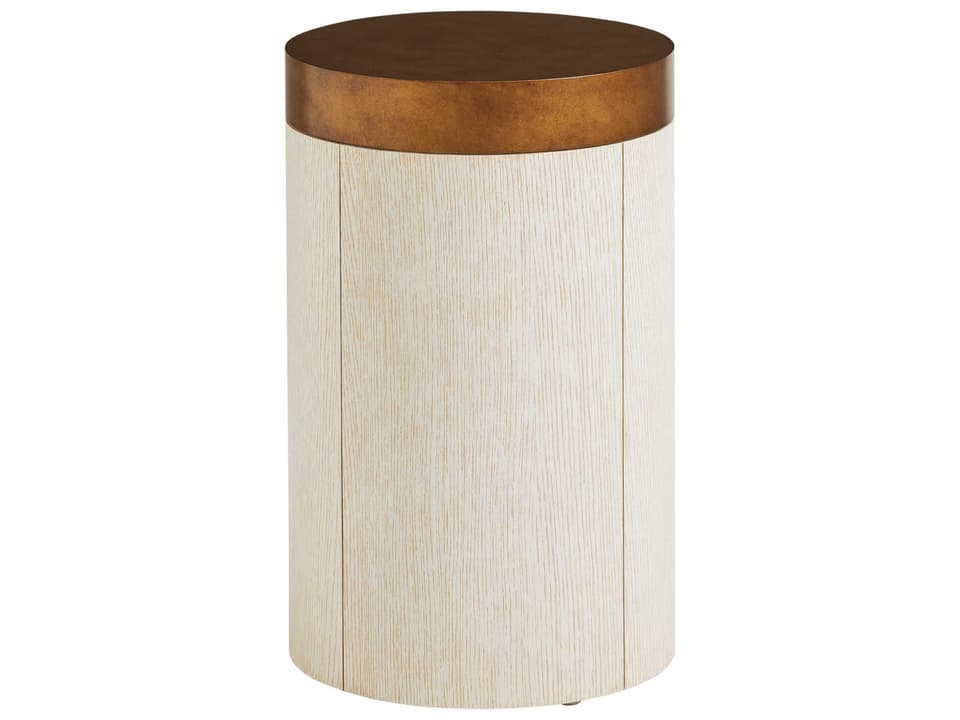 Carmel Crest Round End Table in Winter White Wood and Calais Brass