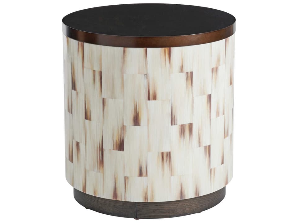 Park City Crescent Commode Round End Table with Faux Horn and Burnished Bronze