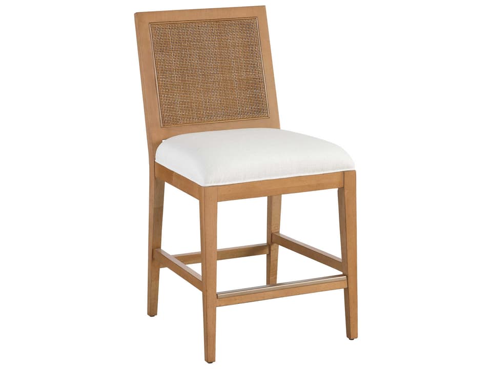 Laguna Upholstered Counter Stool with Cane Back and Burnished Brass