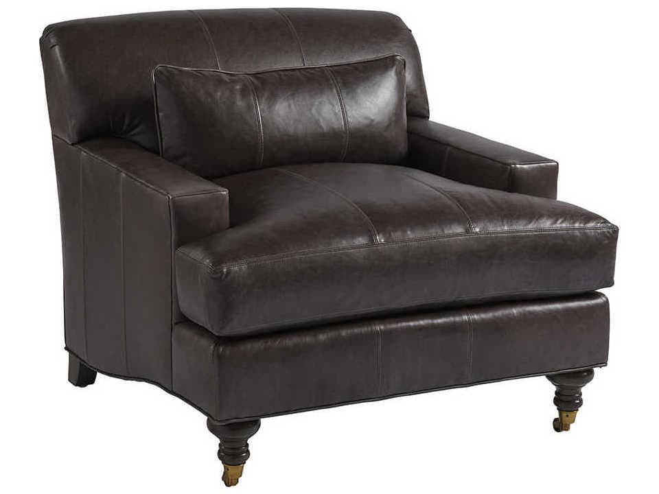 Oxford Leather Accent Chair in Charcoal Gray with Brass Casters