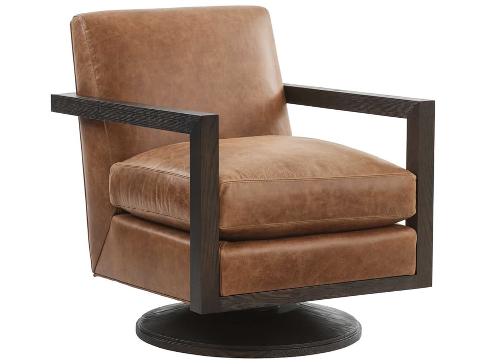 Willa Swivel Brown Leather Accent Chair with Ultra Down Cushion