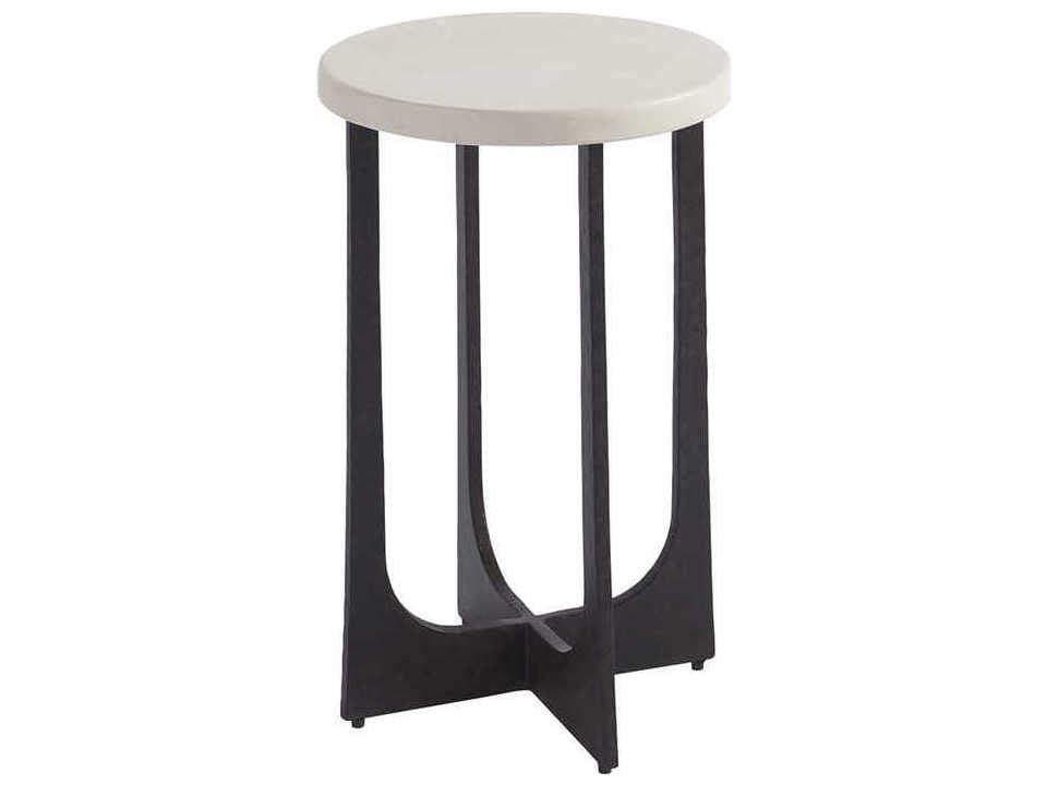 Newport Breakwater Round Accent End Table Stone Top Aged Bronze