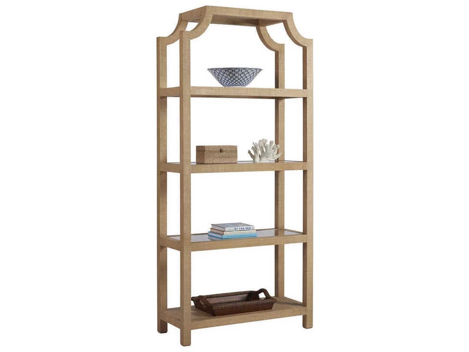 Newport Beachcomber Raffia Etagere with Glass Shelves