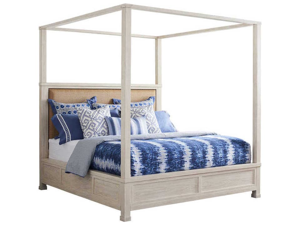 Shorecliff King Canopy Bed in Sailcloth with Raffia Headboard