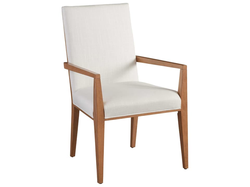 Mosaic Upholstered Dining Arm Chair Linen White Performance Fabric