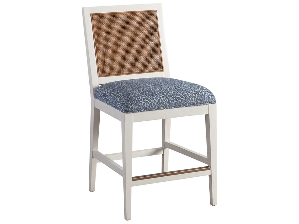 Laguna Upholstered Cleo Counter Stool Linen White with Cane Back