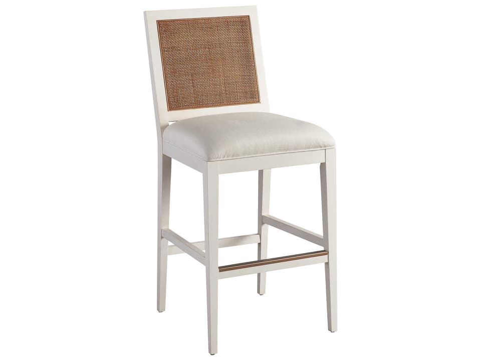Laguna Cleo Upholstered Bar Stool with Cane Back and Brass Kickplate