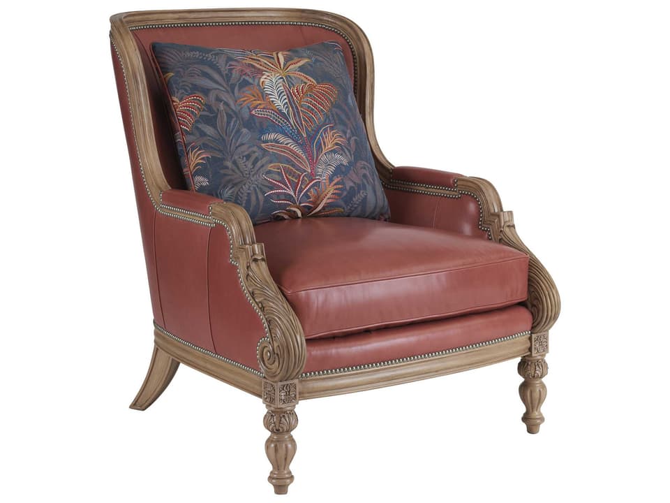 Kamari Leather Accent Chair with Nailhead Trim in Nouveau Finish