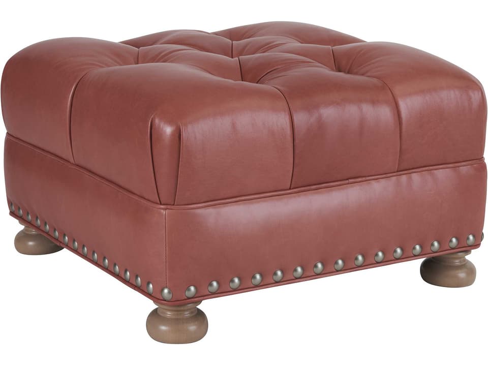 Winslow Leather Tufted Ottoman with Pewter Nailhead Trim
