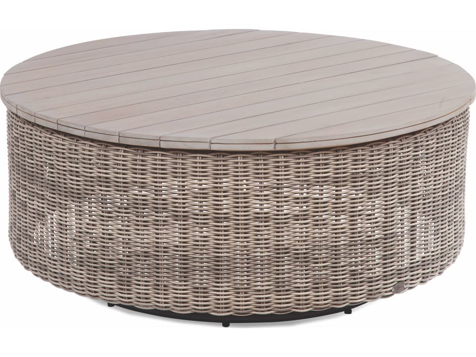 Paradise Bay 42-Inch Round Teak Top Wicker Chat Table in Driftwood
