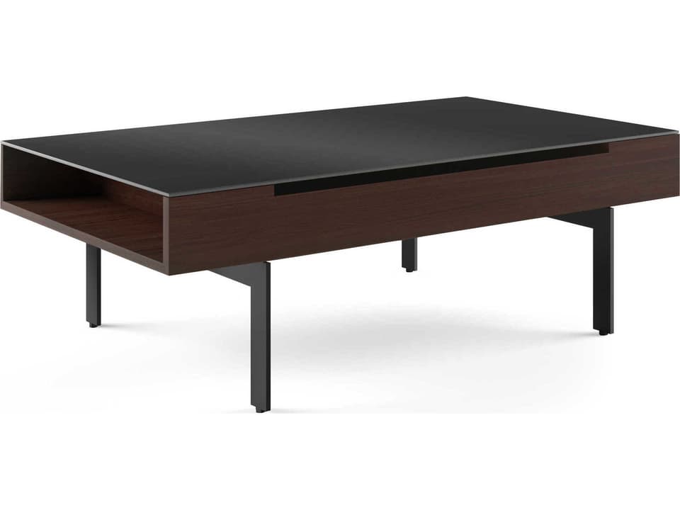 Reveal Lift Top Coffee Table Chocolate Stained Walnut Glass Top