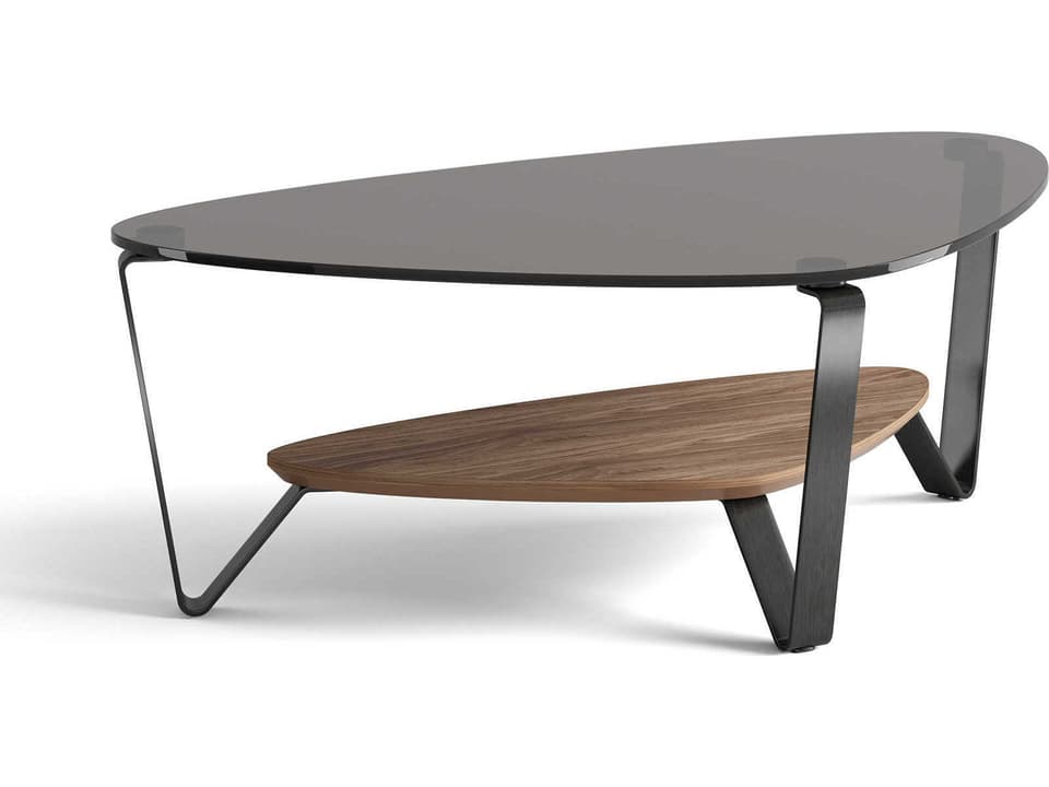 Small Coffee Table Dino Natural Walnut Triangular Glass
