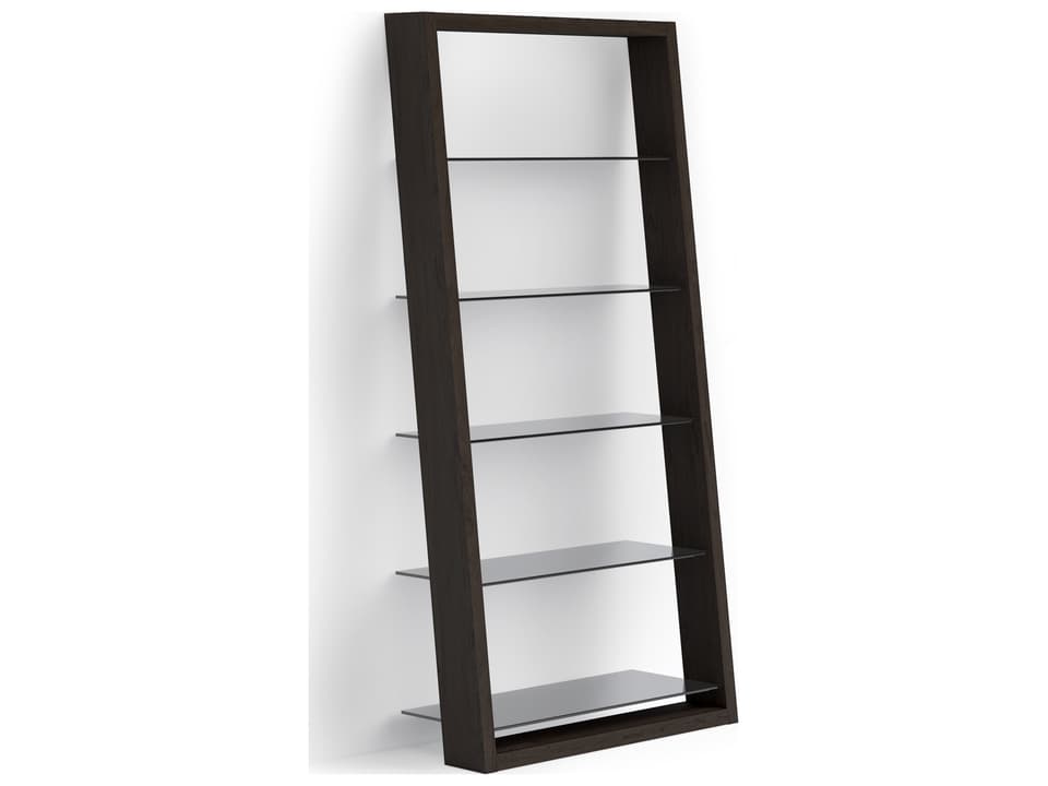Eileen Leaning Shelf in Charcoal Stained Ash and Grey Tempered Glass