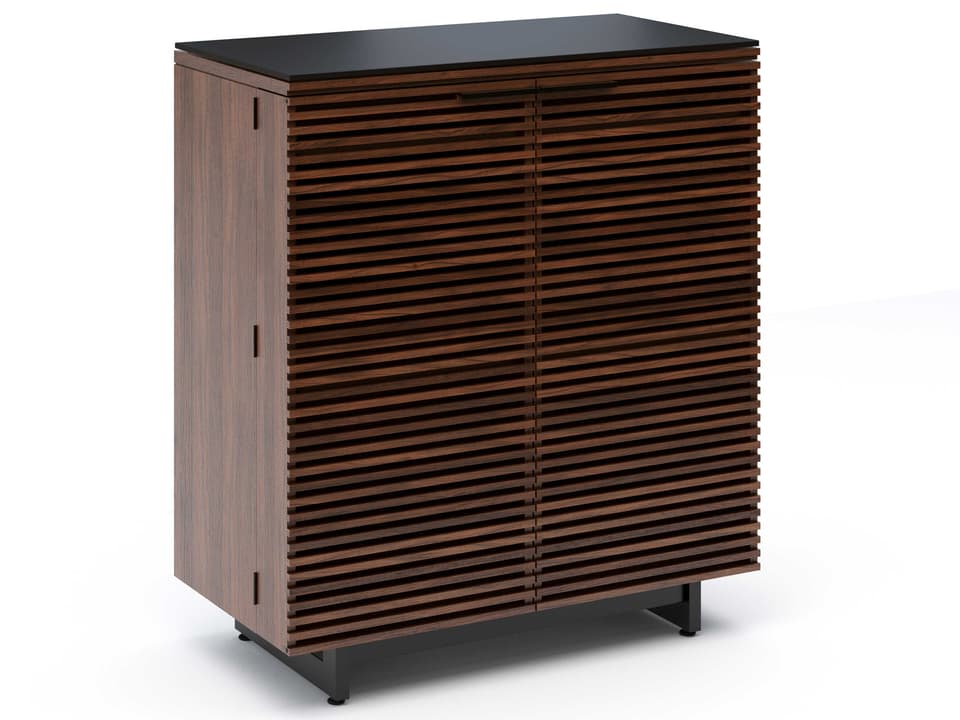 Corridor Louvered Door Bar Cabinet in Chocolate Stained Walnut