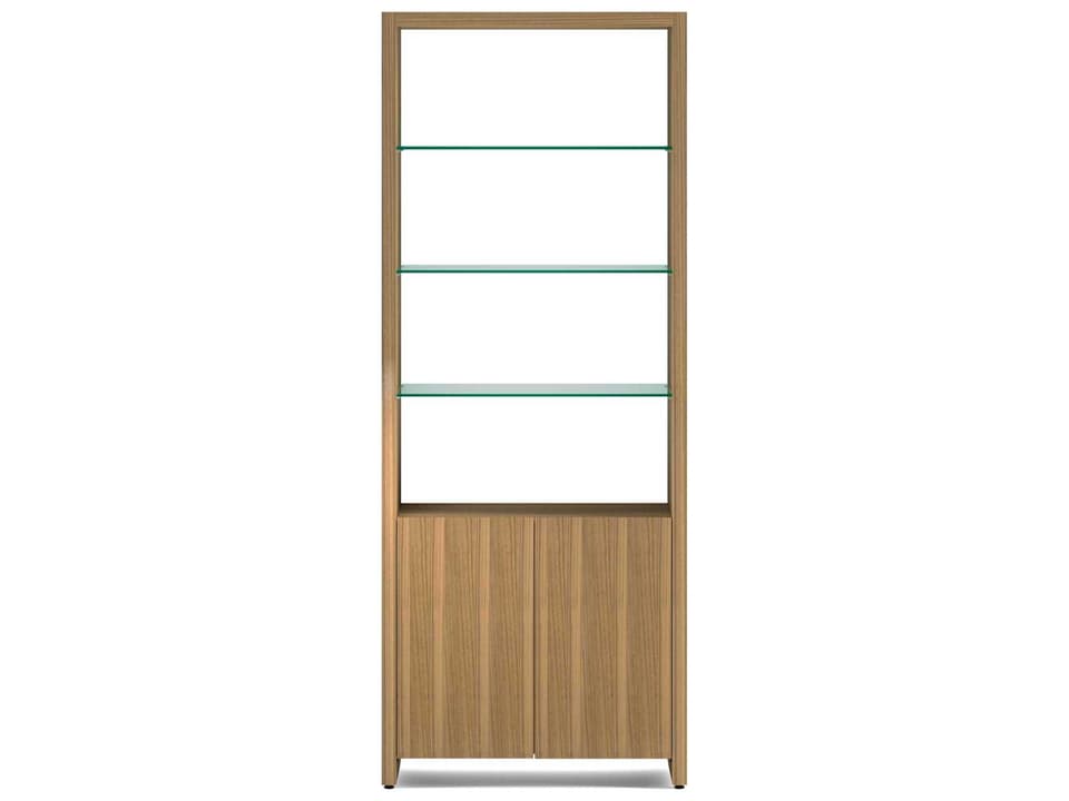 Double Bookcase Linea Natural Walnut Glass Shelves