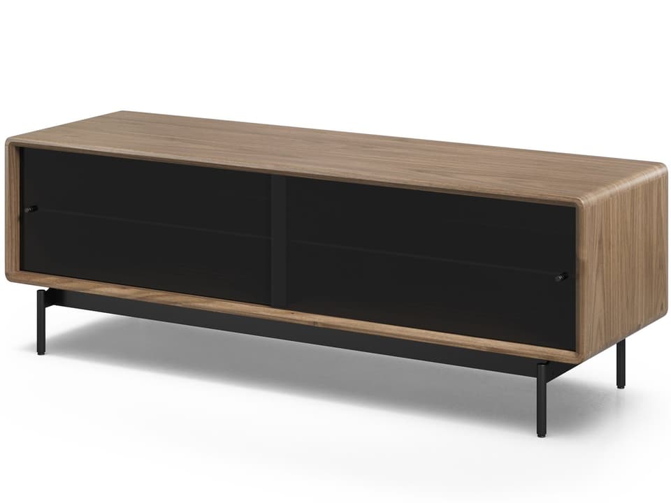 Linq Media+Storage 7583 Low Console in Natural Walnut with Tempered Glass Doors