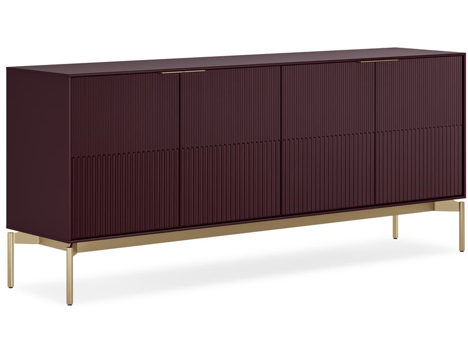 Zig Fluted Door Storage Credenza in Merlot and Brushed Brass