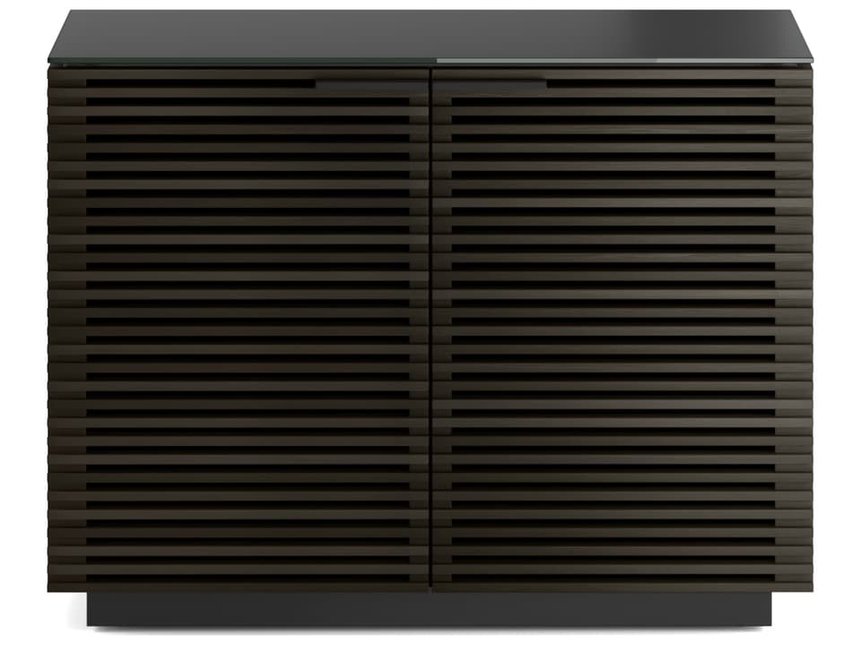 Corridor 8108 2-Door Storage Credenza in Charcoal Stained Ash with Satin-Etched Glass Top