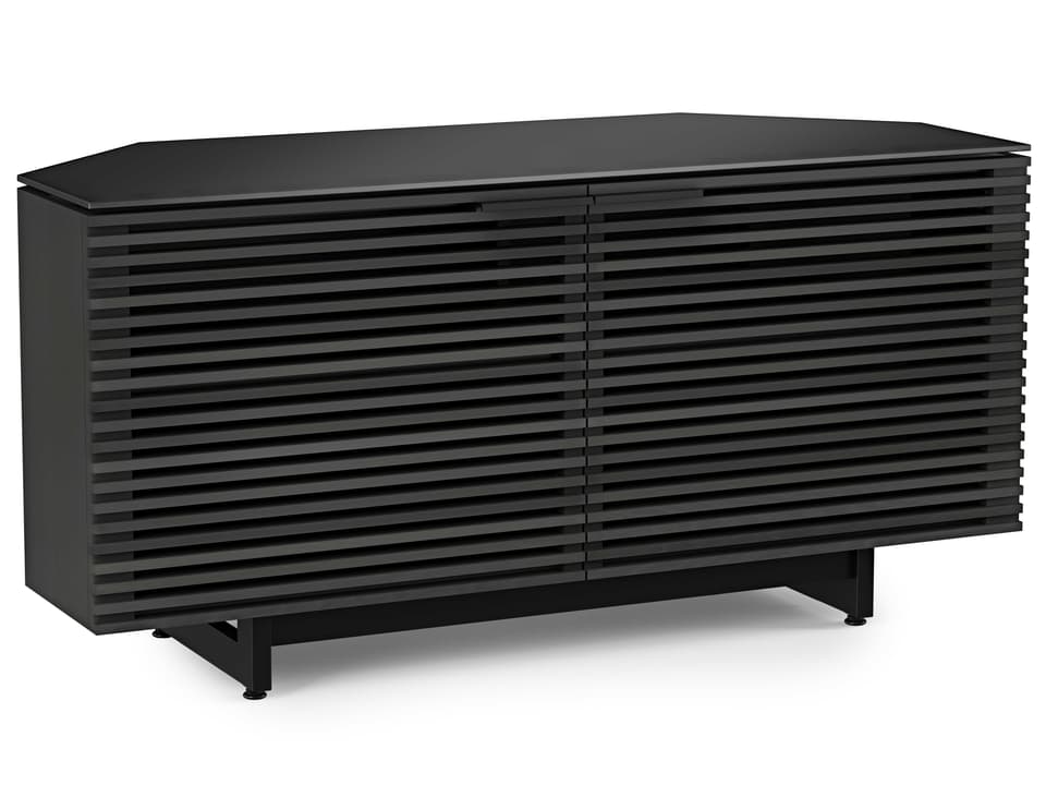 Corridor Corner Media Cabinet Charcoal Stained Ash Louvered Doors