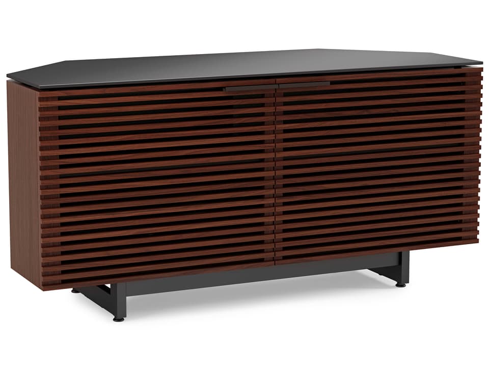 Corridor Corner Media Cabinet Chocolate Stained Walnut For TVs Up To 55 Inch
