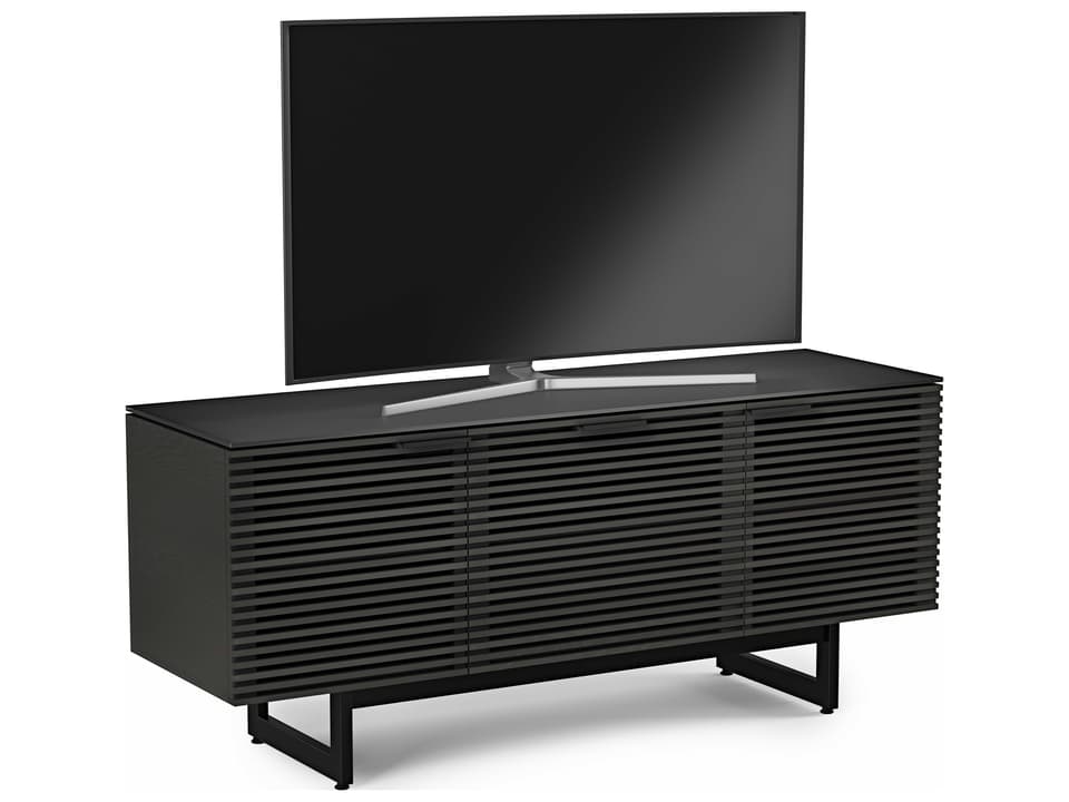 Corridor Media Console Charcoal Stained Ash Louvered Doors