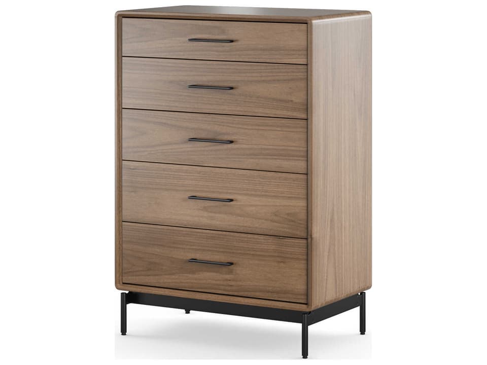 Linq 5-Drawer Chest in Natural Walnut with Soft-Close Drawers and Safety Interlock