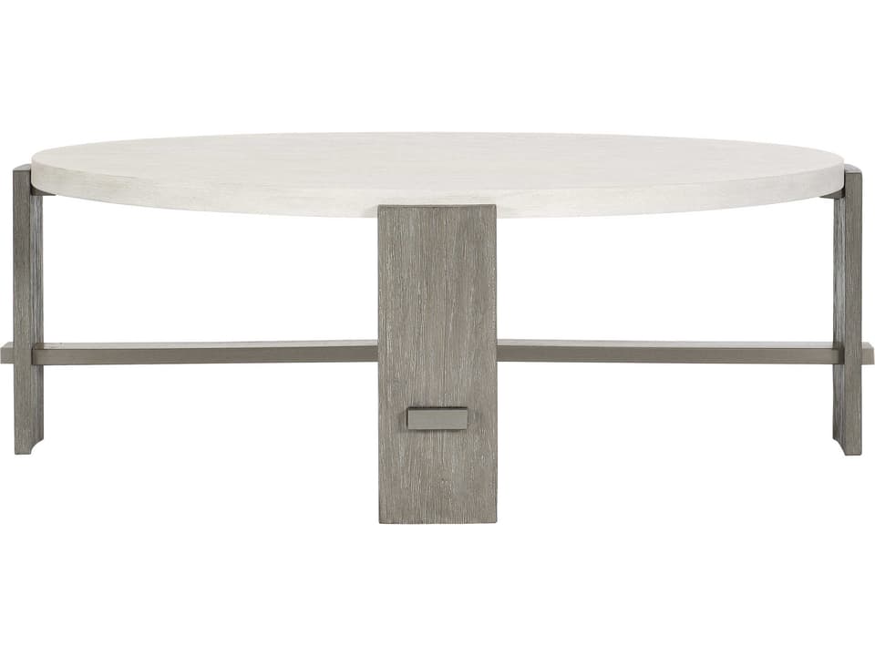 Foundations Round Coffee Table in Two-Tone Acacia Wood with Stainless Steel