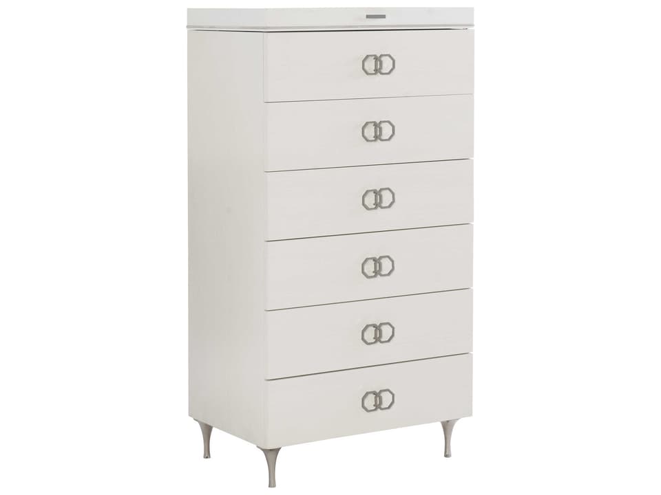 Silhouette Six-Drawer Tall Chest in Eggshell with Stainless Steel Accents