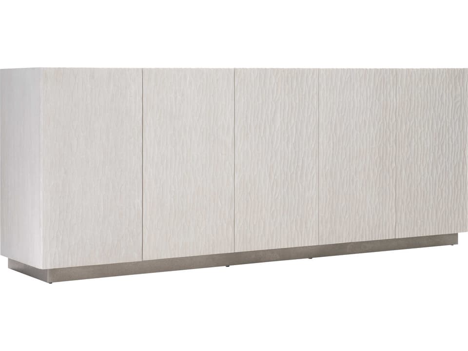 Solaria Entertainment Credenza Weathered Bone Shiny Nickel