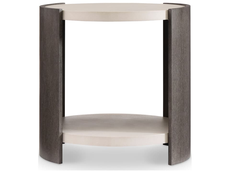 Prado Round Side Table with Concrete Top and Wood Base in Porcini Buff