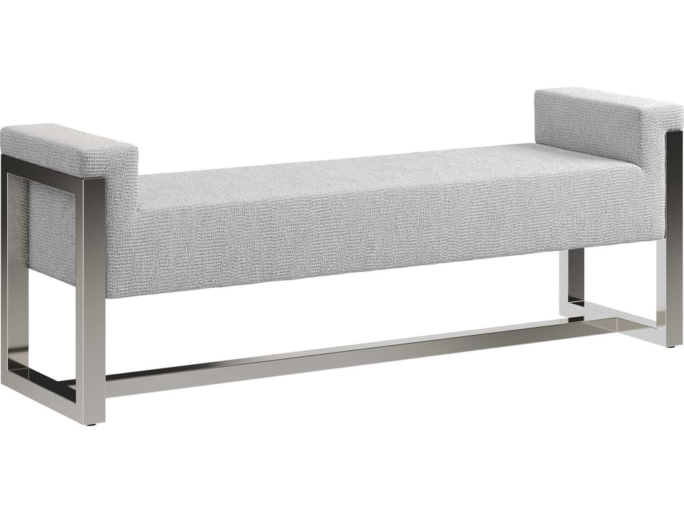 Stratum Upholstered Bench in Polished Nickel with Fabric Seat and Arms