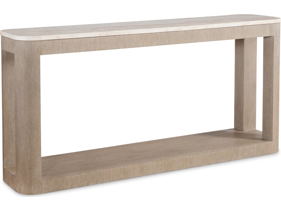 Loggia Rectangle Console Table in Wire-Brushed Oak with Travertine Top