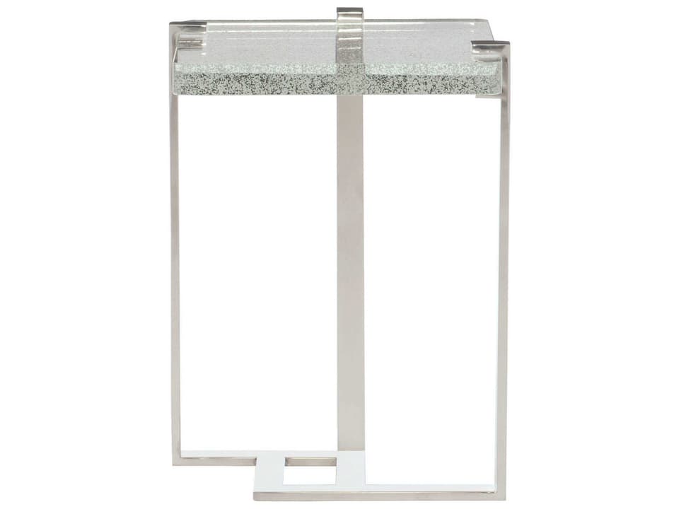 Mott Square Accent Table with Bubble Glass Top and Polished Stainless Steel Base