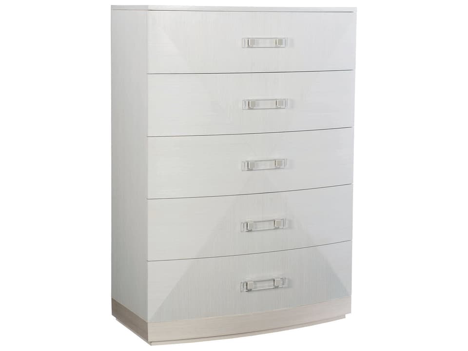 Axiom 5-Drawer Tall Chest in Linear White and Gray with Acrylic Hardware
