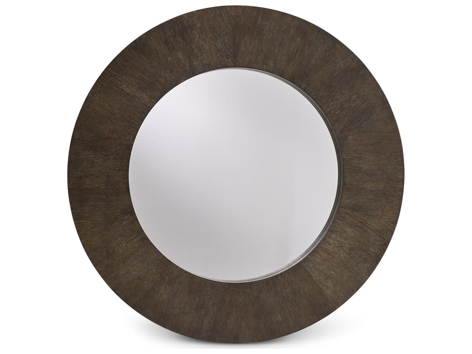 Linea Round Mirror with Wire-Brushed Oak Frame in Cerused Charcoal