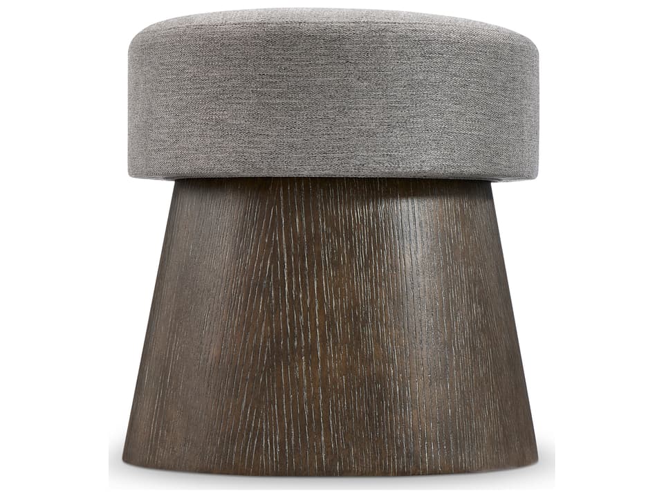 Linea Round Upholstered Bench in Cerused Charcoal and Gray Fabric
