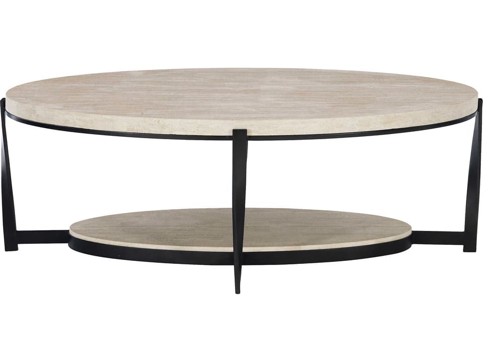Berkshire Oval Coffee Table with Laminated Stone Top and Steel Base