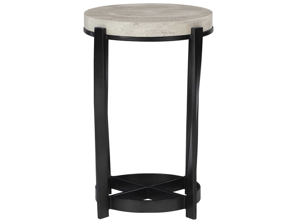 Berkshire Round Accent Table with Stone Top and Aged Pewter Steel