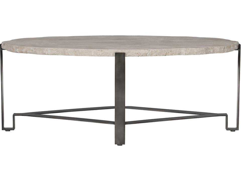 Sayers Oval Coffee Table White Travertine with Oil Rubbed Bronze