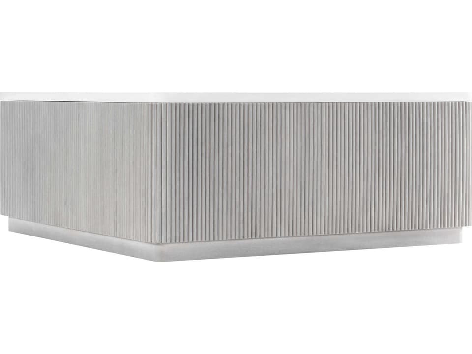 Colonnade Square Coffee Table with Faux Stone Top and Reeded Wood Base
