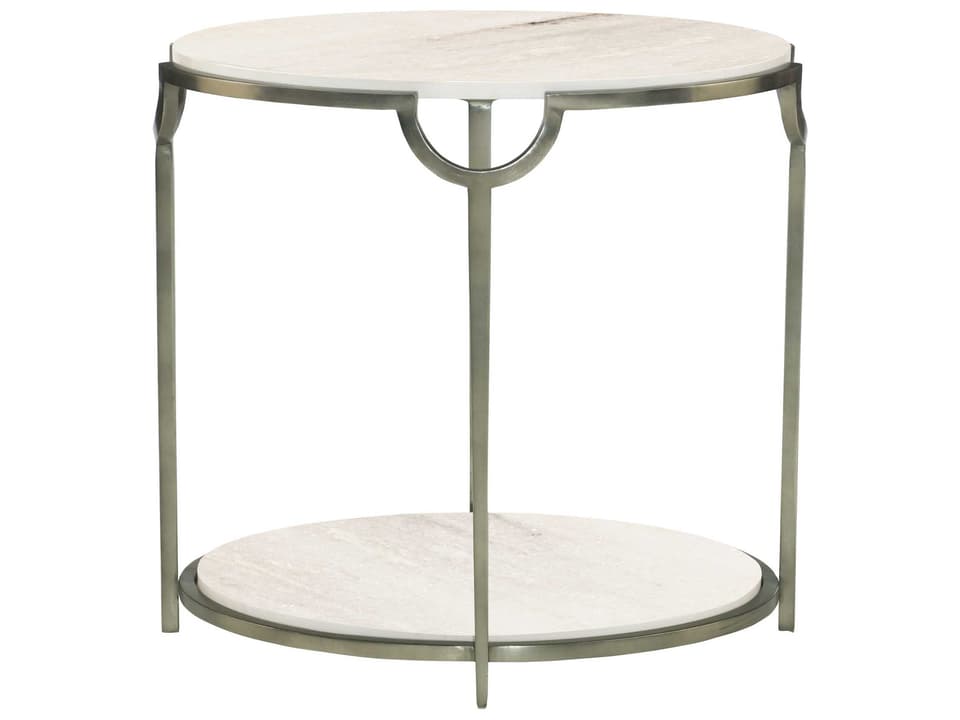 Morello Oval End Table with Faux Carrara Marble Top in Oxidized Nickel