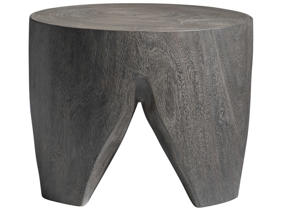Kateri Round Accent Table in Carbonized Suar Wood with Smoked Truffle Finish