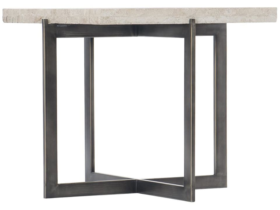 Hathaway Square Cocktail Table in White Travertine and Oil-Rubbed Bronze